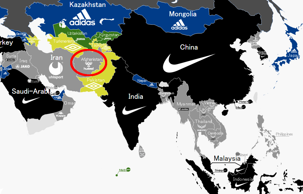 日本はadidas 世界地図で見る 代表チームのユニフォーム 勢力図